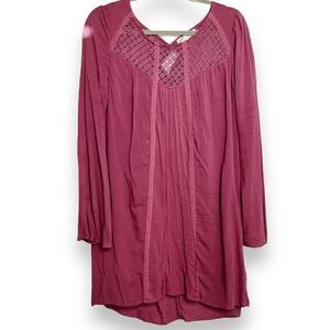Jolt Long Sleeve Pleated Front Shift Dress Purple Medium